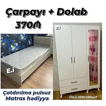 Çarpayı + Dolab dəsti - Qiymət: 370₼ (şəkildə göstərilib) -