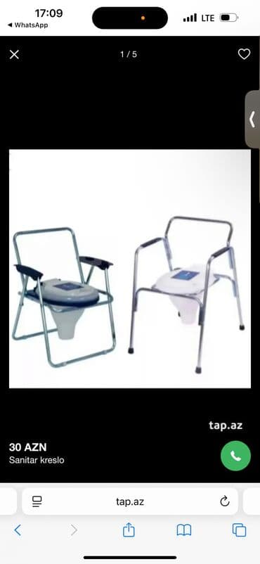 Xəstələr üçün unitazlar: Portativ tualet oturacağı (kommod stul) - Metal karkaslı, dayanıqlı — 4