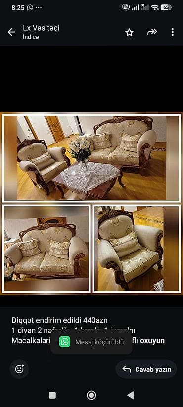 Diqqət endirim edildi 440azn 1 divan 2 nəfərlik, 1 kreslo, 1 jurnalnı — 1