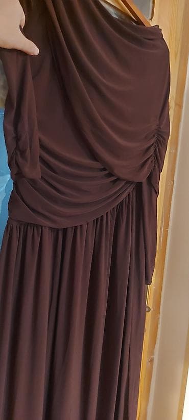 Qəhvəyi rəngli uzun don - Model: Asimmetrik yaxa kəsimli, uzun ətəkli — 2