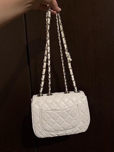 canta mango: Ağ rəngli, klassik dizaynlı çiyin/çarpaz çanta. Quilted (romb tikişli) — 2