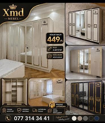 sef qapları: Xmd Mebel – 5 qapılı güzgülü qarderob - Ölçü: 2.40 × 2 × 47 - Rəng — 1