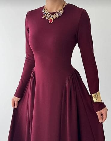 gündəlik don: Bordo rəngdə zərif maxi don - Model: Uzun, A-kəsimli, qol-boyu uzun — 2