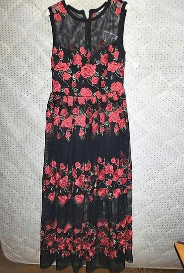 Ziyafet şifon maxi don – qızılgül naxışlı 38 razmer S/M Bir defe