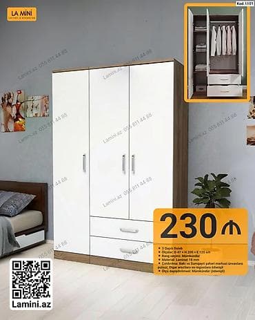 skaf: 3 qapılı dolab - Kod: 1101 - Ölçülər: E 47 × H 200 × E 120 sm - — 1