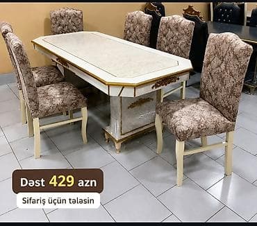 dekor odun: Yemək otağı mebel dəsti - Komplekt: 1 ədəd geniş süfrə masası + 6 — 1