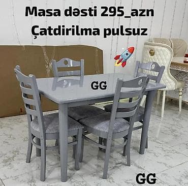 Mətbəx üçün, Yeni, Açılmayan, Dördbucaq masa, 4 stul
