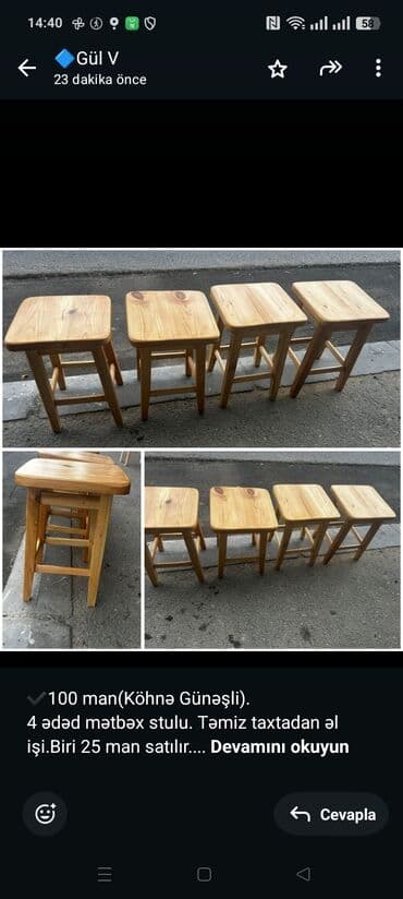 taxta doşəmə: ✔️100 man(Köhnə Günəşli). 4 ədəd mətbəx stulu. Təmiz taxtadan əl — 1