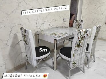 Masa və oturacaq dəstləri: Mətbəx üçün, Yeni, Açılan, Dördbucaq masa, 4 stul — 1