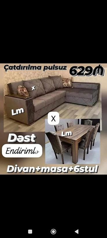 reception masa: Dəst: Divan + Masa + 6 stul - Künc divan: yumşaq oturacaqlar — 1