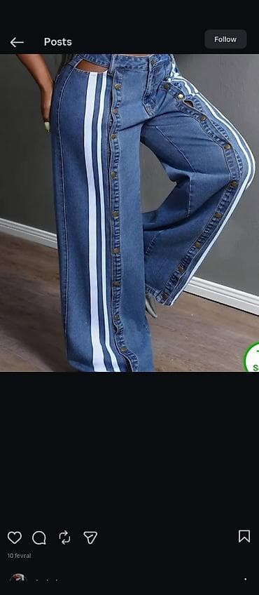 Cinslər: Qadınlar üçün denim şalvar - Model: Geniş kəsimli, aşağı hissəsi bol — 1