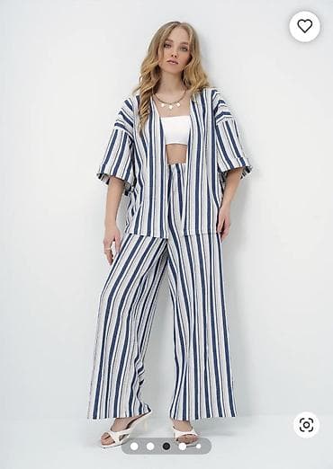 desd paltarlar: Qadın dəst – zolaqlı kimono və enli şalvar satilir — 3