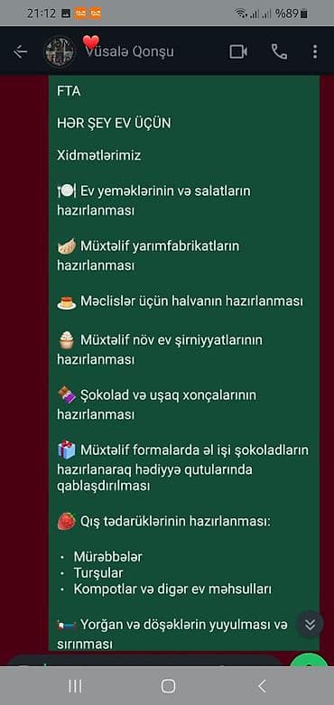Şirniyyat məhsulları: Hər şey ev üçün – FTA xidmətləri - Ev yeməkləri və salatların — 1