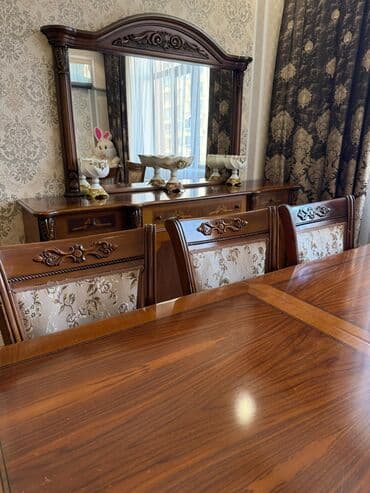 divar saat sekilleri: Qonaq otağı üçün, Açılan, Dördbucaq masa, 6 stul — 3