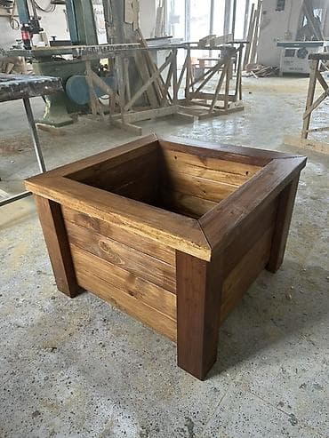 taxta bocka: Açıq məkana uyğun iri ölçülü taxta dekorativ güldan/qutu - Material — 4