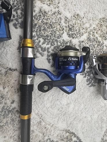 Velosiped ehtiyyat hissələri: Balıqçılıq üçün tam dəst - 2 ədəd fırlanan çarx (spinning reel): • — 5