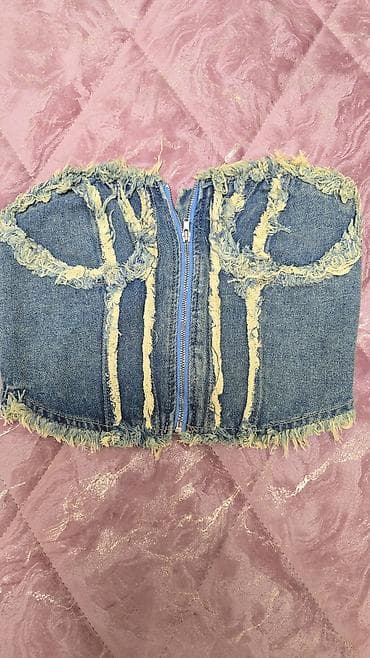 bagi şalvar: Denim korset üst Heç geyinilməyib yenidir - Material: qalın cins — 1
