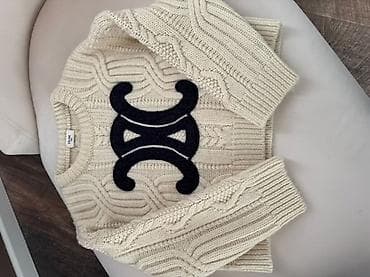 yun paltar: Məhsul: Celine Triomphe Crew Neck Sweater in Aran Wool – Ecru/Navy - — 2