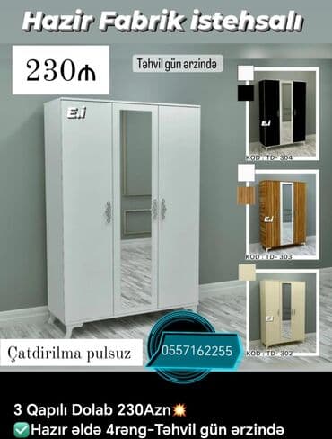 dsp satışı: Düz dolab, Qonaq otağı üçün, Dəhliz üçün, Yataq otağı üçün, Paltar üçün, Açılan, Quraşdırıla bilən, 3 qapılı — 2