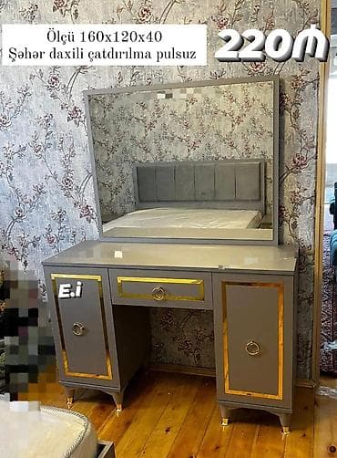 Tualet masası və güzgü dəsti - Ölçü: 160 × 120 × 40 sm - Rəng: boz