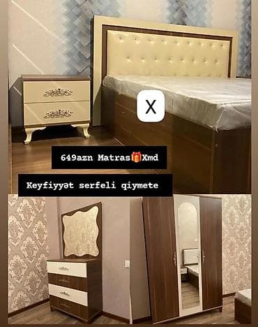 sap: Yataq otağı mebel dəsti Tərkibi: - Yataq çarpayısı: yumşaq, düyməli — 1