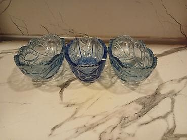 3 reqemi: Məhsul: Mavi çalarda kəsimli şüşə meyvə/göyərti qabları dəsti Təsvir — 1