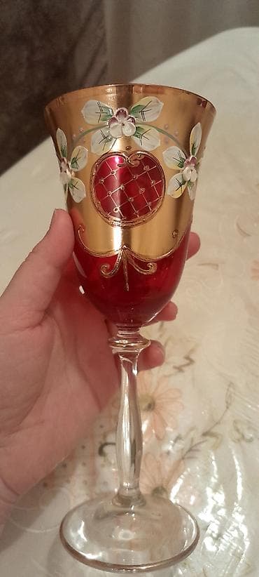 Qədəhlər, rəng - Qırmızı, Şüşə, 6 ədədli dəst