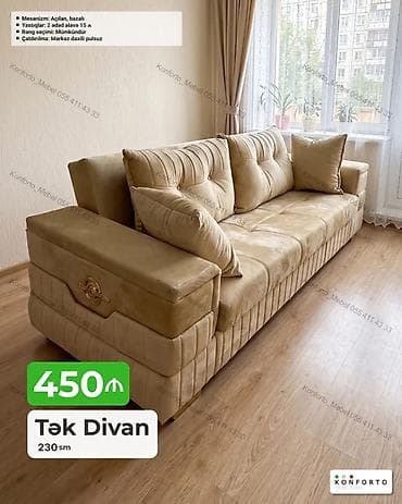 Tək divan – 230 sm - Mexanizm: açılan, bazalı (yataq funksiyalı, alt lalafo.az -da Tək divan – 230 sm - Mexanizm: açılan, bazalı (yataq funksiyalı, alt