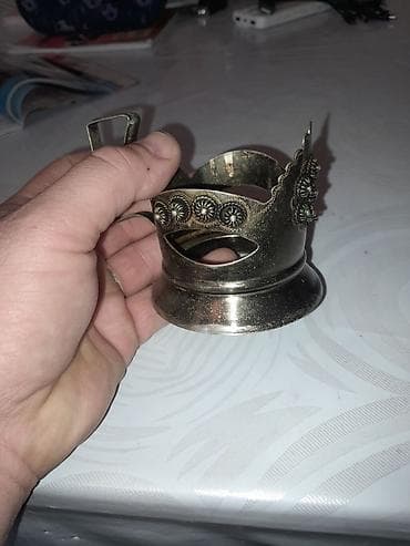 xrustal stekanlar: Metall fincanaltı (stəkan üçün dəmir qulplu qab) - Material: metaldan — 3