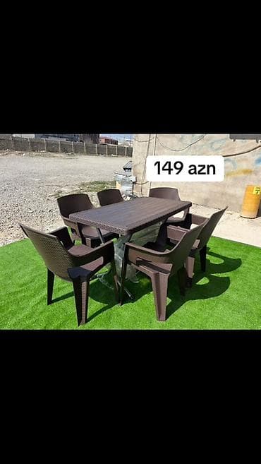 trafaret nədir: Dördbucaq masa, 6 stul, Açılmayan, Stullar ilə, Plastik — 1