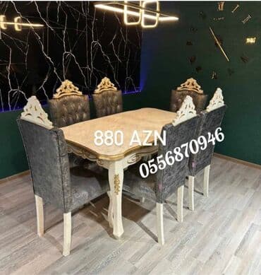 divan destleri: Qonaq otağı üçün, Yeni, Açılmayan, Dördbucaq masa, 6 stul — 5