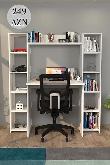 ofis stul: Müasir dizaynlı iş masası – inteqrə olunmuş rəf sistemi ilə - — 10