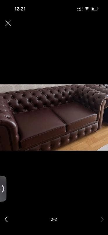 oturaca: Çox oturacaqlı Chesterfield üslubunda dəri mebel dəsti - Material — 1