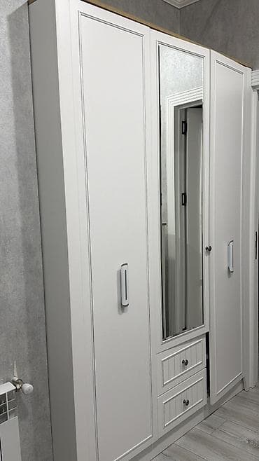 asilqan taxta: 3 qapılı, Güzgülü, Ağ, Taxta, Açılan, Düz dolab — 2