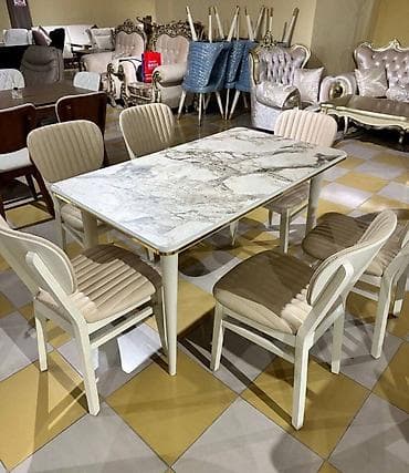 Mətbəx üçün, Yeni, Açılmayan, Dördbucaq masa, 6 stul