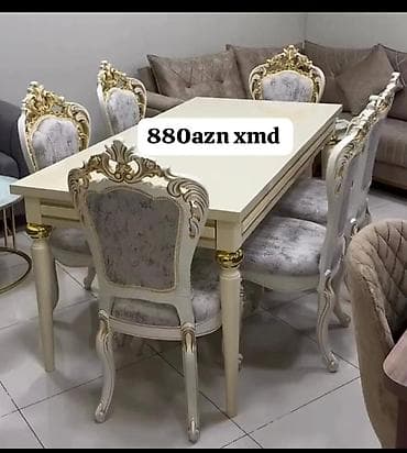 taxta stul: Qonaq otağı üçün, Yeni, Açılmayan, Dördbucaq masa, 6 stul — 1