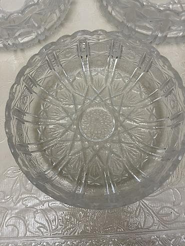 kompot qabı: Kəsimli şüşə salat qabları – 3 ədəd dəst - Material: qalın kəsimli — 4