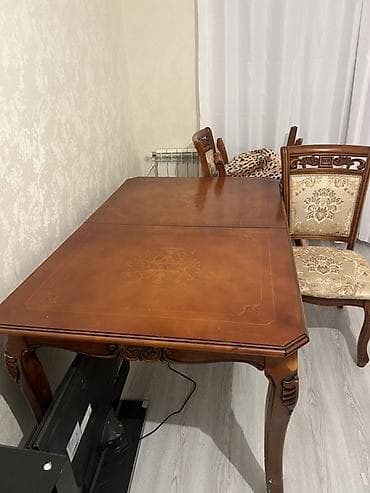 cay evi ucun divan: Klassik yemək otağı dəsti və künc divan - Masa: Təbii ağacdan klassik — 1