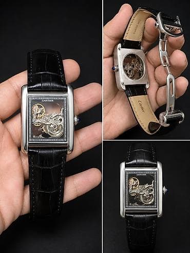 sensor saatlar: Cartier üslubunda klassik düzbucaqlı korpuslu skelet mexaniki qol — 1