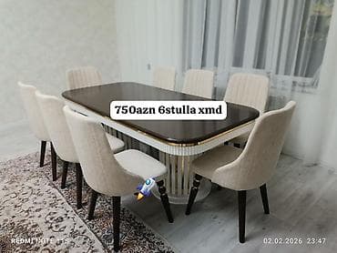 stollar ve stullar: Qonaq otağı üçün, Açılmayan, Dördbucaq masa, 6 stul — 1
