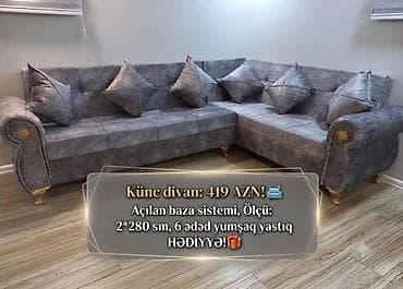 Künc divan, Yeni, Açılan, Bazalı, Vеlur parça, Şəhərdaxili pulsuz çatdırılma — 1