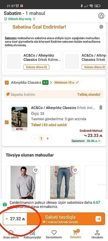 termo paltar: AC&Co / Altınyıldız Classics kişi cins şalvarı. Ölçüsü çox kiçik — 3
