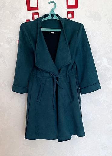 qamis: Qadın Plaş Tünd Firuzə Rəngdə - Model: beldən bağlamalı, kəmərli — 2