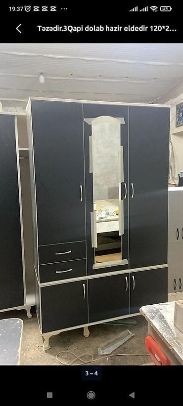 işlenmiş metbext mebelleri: Yeni, 3 qapılı, Ağ, Digər material, Açılan, Düz dolab — 5