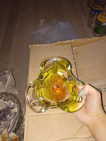 paylama konfet: Üçrəng keçidli dekorativ şüşə qab - Material: qalın, əl işi şüşə - — 2