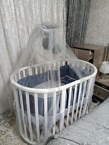 set mebel: Oğlan və qız üçün, Yeni, Yumru, Beşik, Dəst ilə, Matras ilə, Yellənmə mexanizmsiz — 5