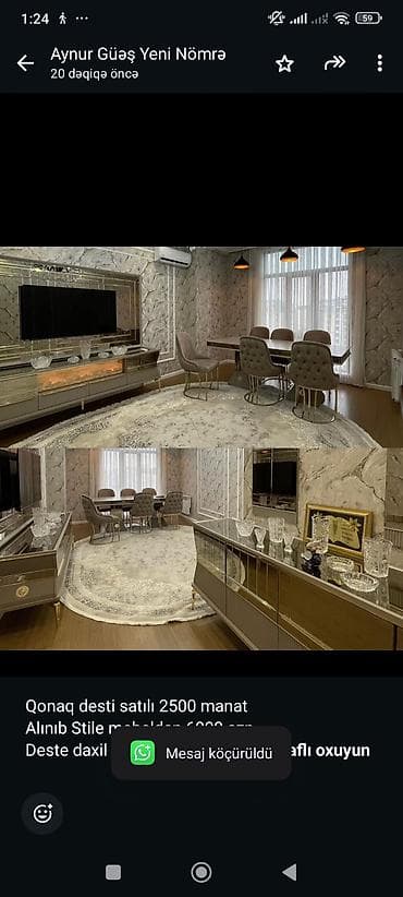 Qonaq desti satılı 2500 manat Alınıb Stile mebelden 6000 azn Deste