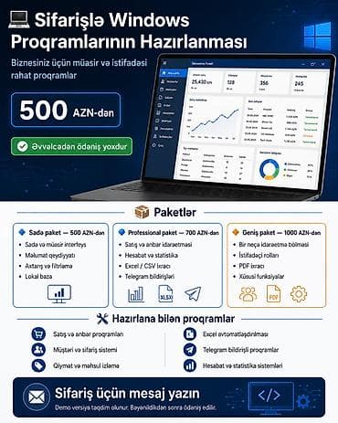 Другие услуги: 💻 **Sifarişlə Windows Proqramlarının Hazırlanması | 500 AZN-dən** — 1