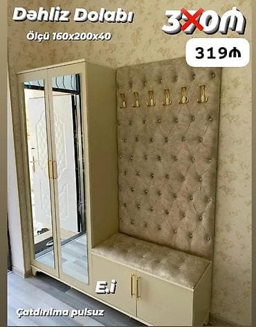 Dolablar: Dəhliz dolabı – ölçü 160×200×40 - Geniş güzgülü iki qapılı şkaf — 1