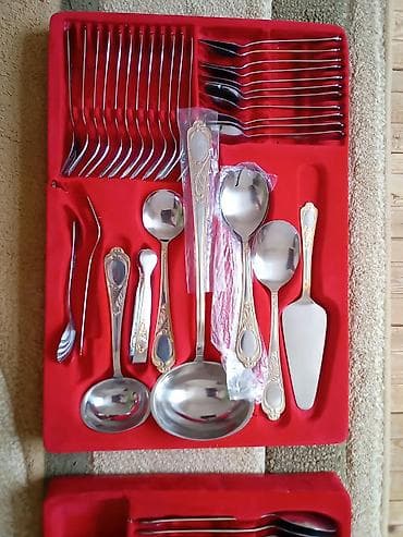 tikinti material: Təcili‼️Endirim olundu‼️Qaşıq dəsti 12li, ağlı-qızılı. Almaniya — 3